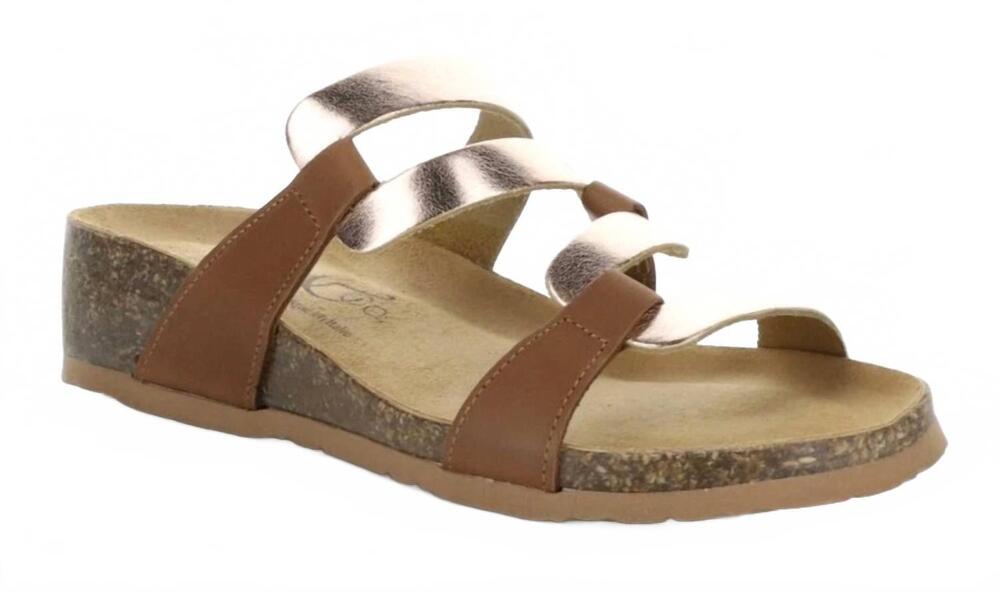 NEW BOS. & CO. women's luzzi cork sole slip-on sandals in brandy/pink leather